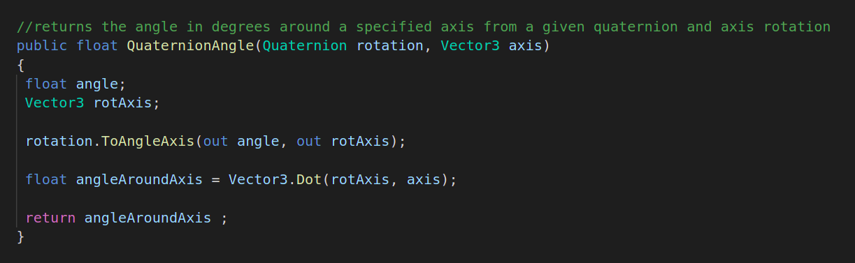 Quaternion to degrees function