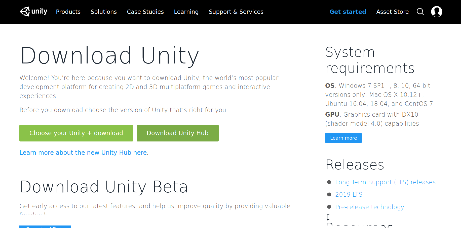 Unity Download Page